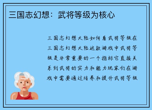 三国志幻想：武将等级为核心