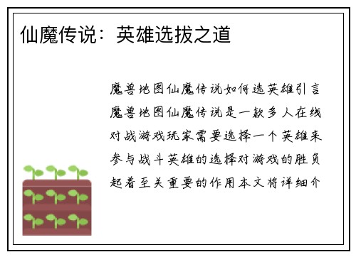仙魔传说：英雄选拔之道