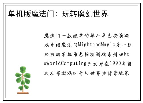 单机版魔法门：玩转魔幻世界